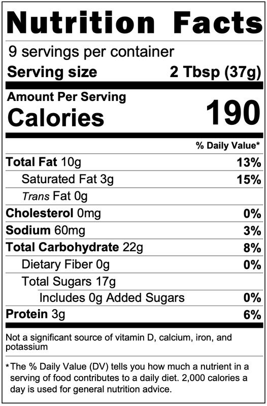 Nutrition Facts for White Chocolate Hazelnut Crunch Jar